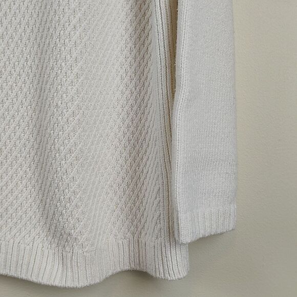 Talbot's Ivory Mixed Knit Gold Button Funnel Neck Sweater Top Size PL - Picture 4 of 11